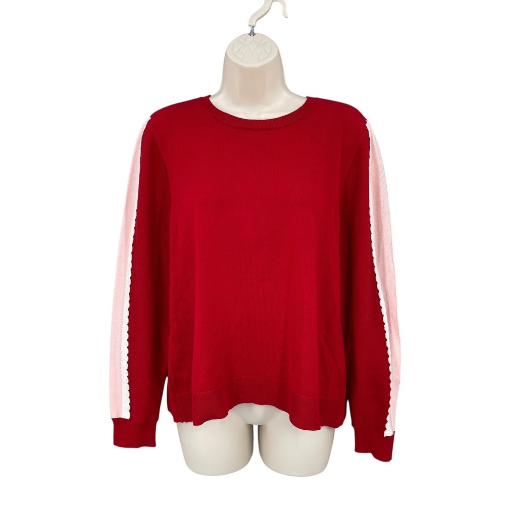 Liz Claiborne Feminine Sweater Women Size PL Preppy Coquette Scallop Stripe Cozy